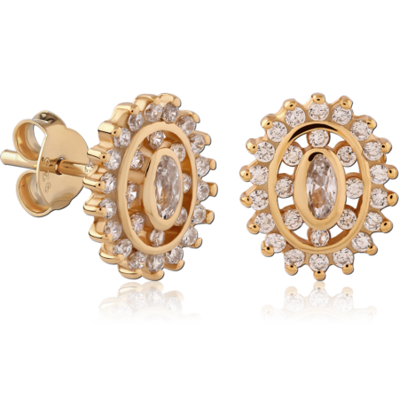 STERLING SILVER 925 18K GOLD PLATED JEWELED EAR STUDS PAIR