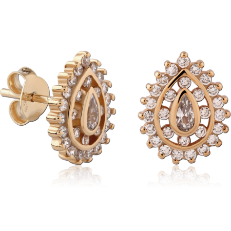 STERLING SILVER 925 18K GOLD PLATED JEWELED EAR STUDS PAIR