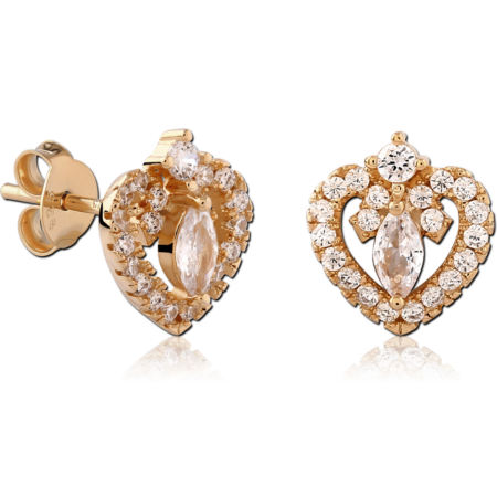 STERLING SILVER 925 18K GOLD PLATED JEWELED EAR STUDS PAIR