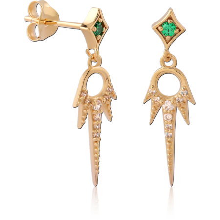 STERLING SILVER 925 18K GOLD PLATED JEWELED EAR STUDS PAIR