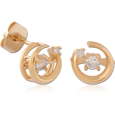 STERLING SILVER 925 GOLD PLATED 18K JEWELED EAR STUDS PAIR