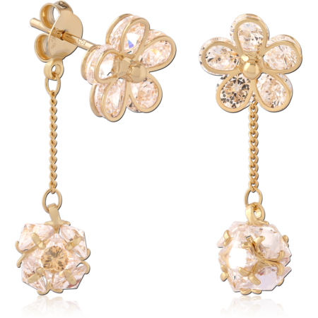 STERLING SILVER 925 GOLD PLATED 18K JEWELED EAR STUDS PAIR