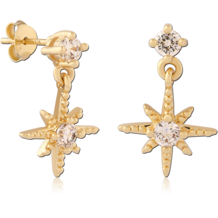 STERLING SILVER 925 GOLD PLATED 18K JEWELED EAR STUDS PAIR