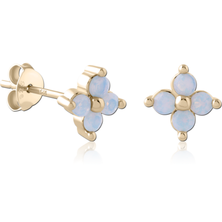 STERLING SILVER 925 GOLD PLATED 18K JEWELED EAR STUDS PAIR