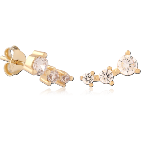 STERLING SILVER 925 GOLD PLATED 18K JEWELED EAR STUDS PAIR