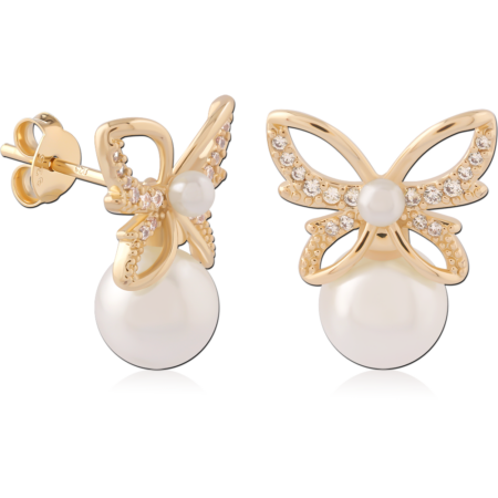 STERLING SILVER 925 GOLD PLATED 18K JEWELED EAR STUDS PAIR