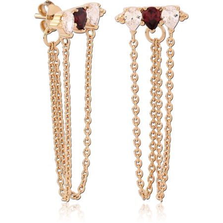 STERLING SILVER 925 18K GOLD PLATED JEWELED EAR STUDS PAIR