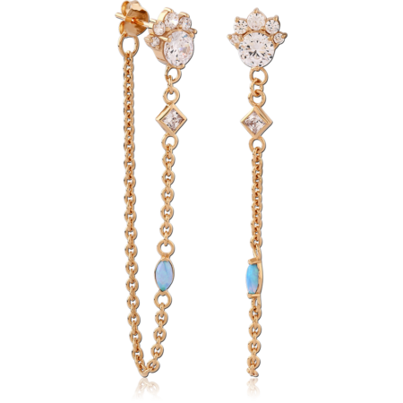 STERLING SILVER 925 18K GOLD PLATED JEWELED EAR STUDS PAIR