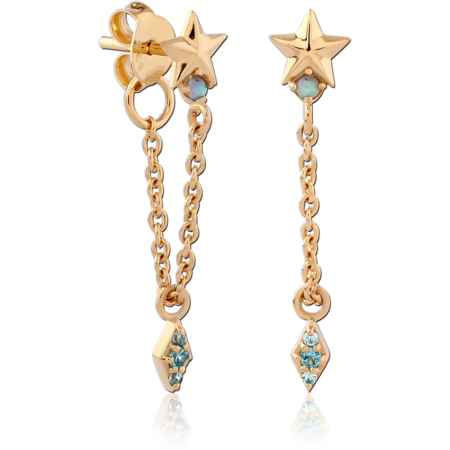 STERLING SILVER 925 18K GOLD PLATED JEWELED EAR STUDS PAIR