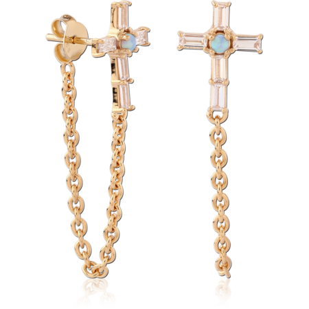 STERLING SILVER 925 18K GOLD PLATED JEWELED EAR STUDS PAIR