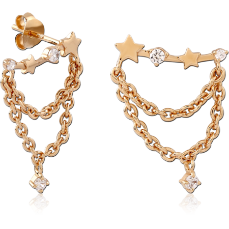 STERLING SILVER 925 18K GOLD PLATED JEWELED EAR STUDS PAIR