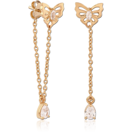 STERLING SILVER 925 18K GOLD PLATED JEWELED EAR STUDS PAIR