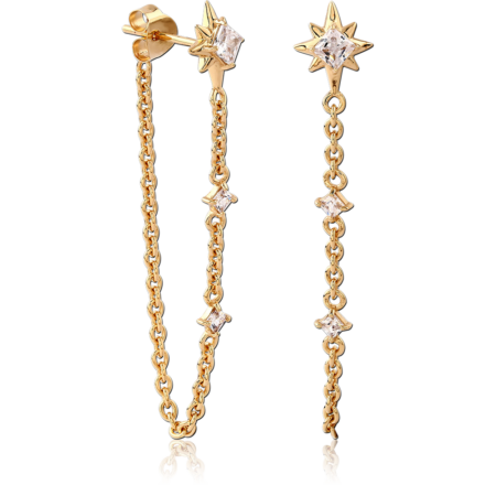 STERLING SILVER 925 18K GOLD PLATED JEWELED EAR STUDS PAIR