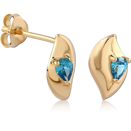 STERLING SILVER 925 18K GOLD PLATED JEWELED EAR STUDS PAIR