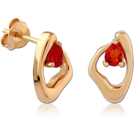 STERLING SILVER 925 18K GOLD PLATED JEWELED EAR STUDS PAIR