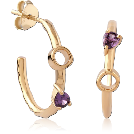 STERLING SILVER 925 18K GOLD PLATED JEWELED EAR STUDS PAIR