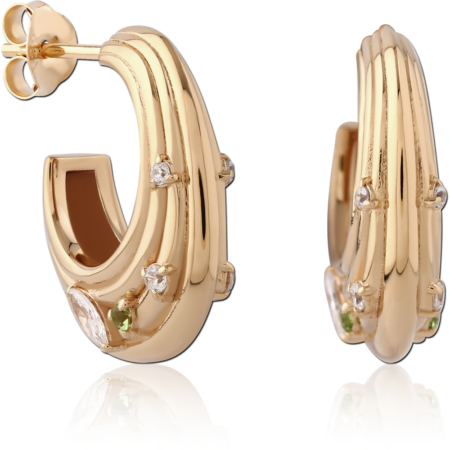 STERLING SILVER 925 18K GOLD PLATED JEWELED EAR STUDS PAIR