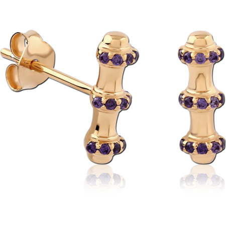 STERLING SILVER 925 18K GOLD PLATED JEWELED EAR STUDS PAIR