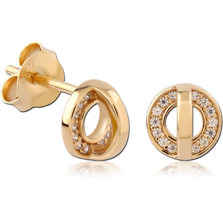 STERLING SILVER 925 18K GOLD PLATED JEWELED EAR STUDS PAIR