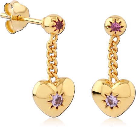 STERLING SILVER 925 GOLD PLATED 18K JEWELED EAR STUDS PAIR