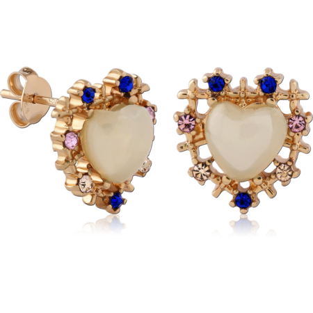 STERLING SILVER 925 GOLD PLATED 18K JEWELED EAR STUDS PAIR