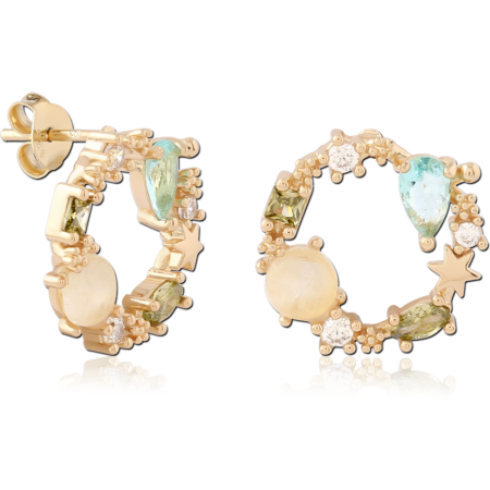 STERLING SILVER 925 GOLD PLATED 18K JEWELED EAR STUDS PAIR