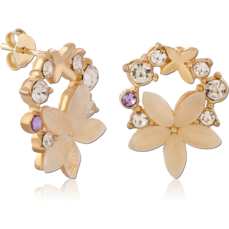 STERLING SILVER 925 GOLD PLATED 18K JEWELED EAR STUDS PAIR