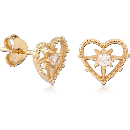 STERLING SILVER 925 GOLD PLATED 18K JEWELED EAR STUDS PAIR