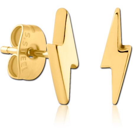 GOLD PVD COATED SURGICAL STEEL EAR STUDS PAIR - LIGHTNING