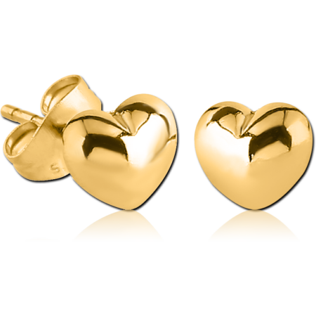 GOLD PVD COATED SURGICAL STEEL EAR STUDS PAIR - HEART