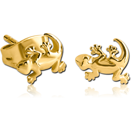 GOLD PVD COATED SURGICAL STEEL EAR STUDS PAIR - SALAMANDER