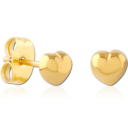 GOLD PVD COATED SURGICAL STEEL EAR STUDS PAIR - HEART