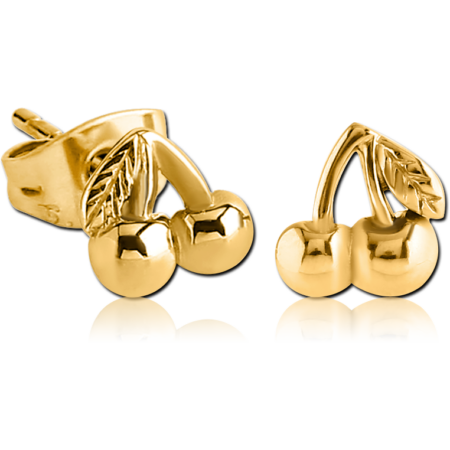 GOLD PVD COATED SURGICAL STEEL EAR STUDS PAIR - CHERRY