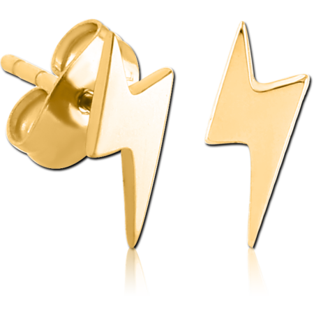 GOLD PVD COATED SURGICAL STEEL EAR STUDS PAIR - LIGHTNING