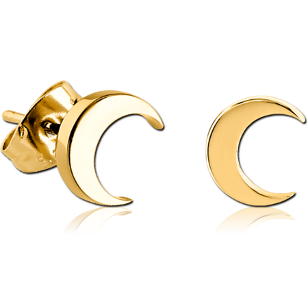 GOLD PVD COATED SURGICAL STEEL EAR STUDS PAIR - CRESCENT