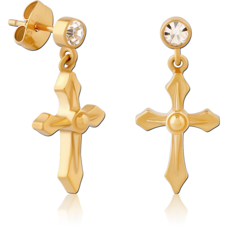 GOLD PVD COATED SURGICAL STEEL EAR STUDS PAIR - CROSS