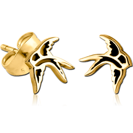 GOLD PVD COATED SURGICAL STEEL EAR STUDS PAIR - BIRD