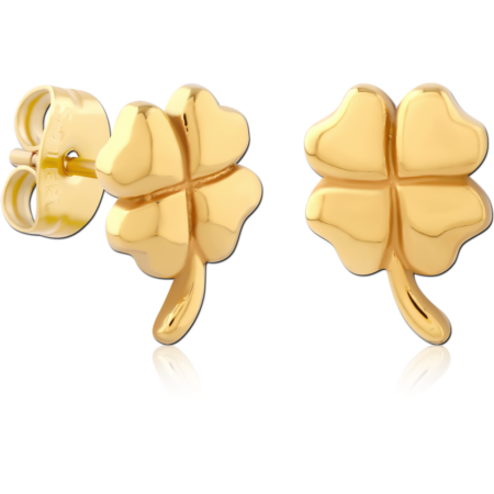 GOLD PVD COATED SURGICAL STEEL EAR STUDS PAIR - SHAMROCK