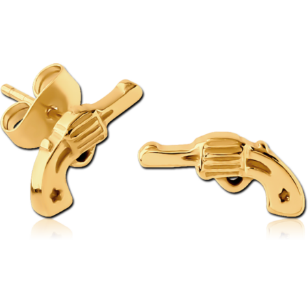 GOLD PVD COATED SURGICAL STEEL EAR STUDS PAIR - GUN