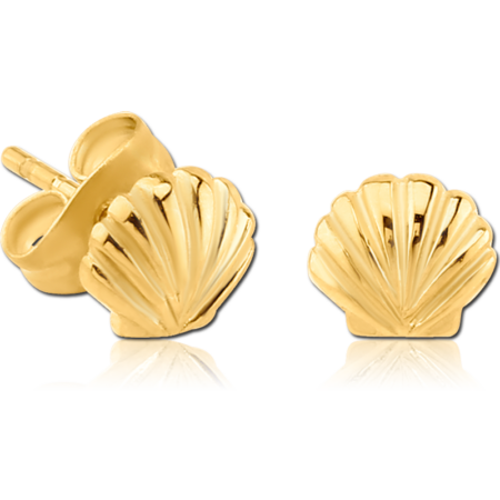 GOLD PVD COATED SURGICAL STEEL EAR STUDS PAIR - SEASHELL