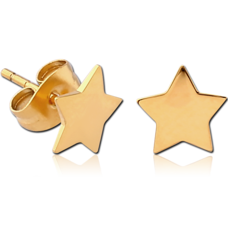 GOLD PVD COATED SURGICAL STEEL EAR STUDS PAIR - STAR FLAT
