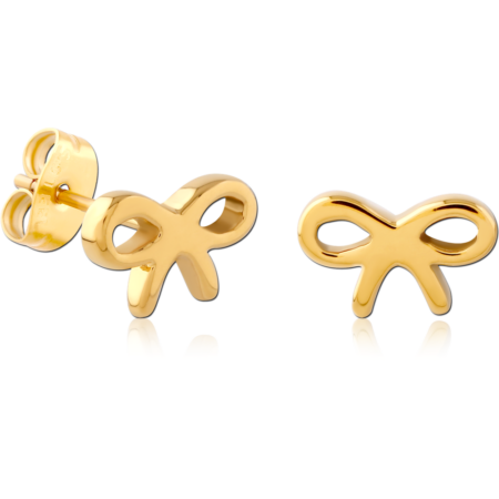 GOLD PVD COATED SURGICAL STEEL EAR STUDS PAIR - BOW