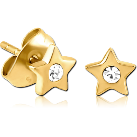 GOLD PVD COATED SURGICAL STEEL EAR STUDS PAIR - STAR