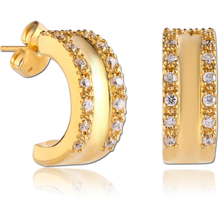 GOLD PVD COATED SURGICAL STEEL JEWELED HUGGIE PAIR