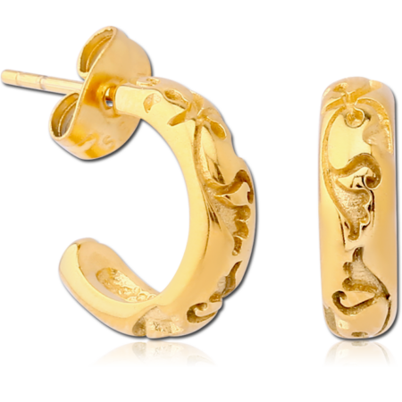 GOLD PVD COATED SURGICAL STEEL EAR STUDS PAIR - HOOP FILIGREE