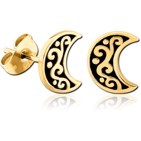 GOLD PVD COATED SURGICAL STEEL EAR STUDS PAIR - MOON