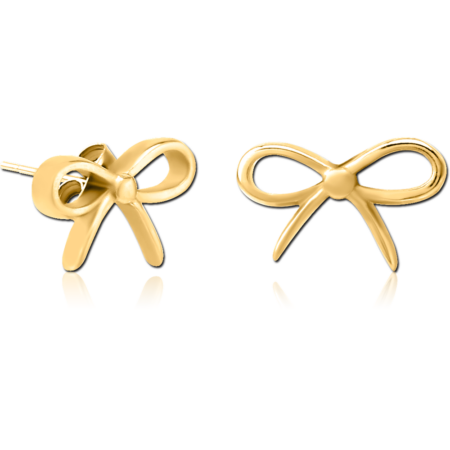 GOLD PVD COATED SURGICAL STEEL EAR STUDS PAIR - BOW