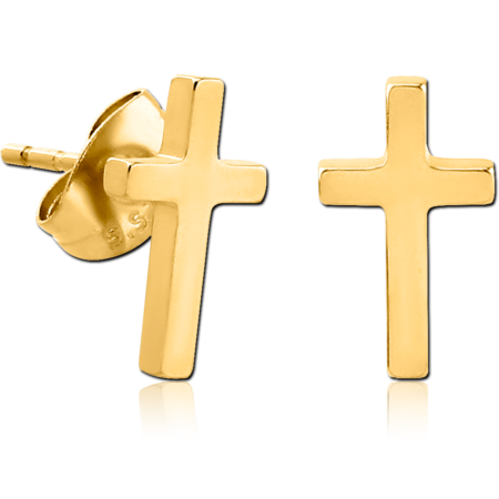 GOLD PVD COATED SURGICAL STEEL EAR STUDS PAIR - CROSS