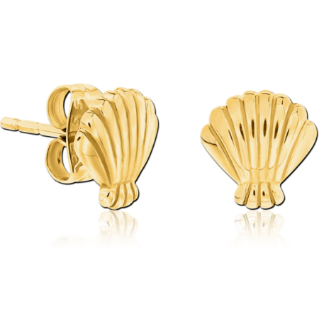 GOLD PVD COATED SURGICAL STEEL EAR STUDS PAIR - SHELL