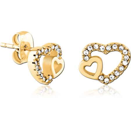 GOLD PVD COATED SURGICAL STEEL JEWELED EAR STUDS PAIR